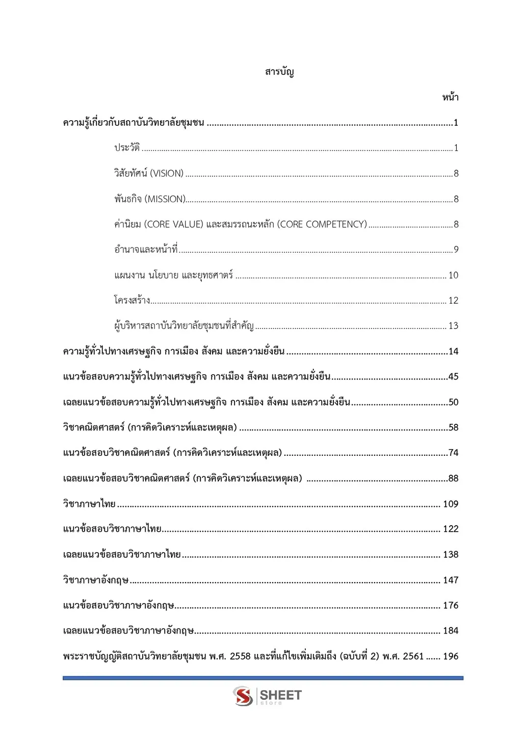 สารบัญ แนวข้อสอบ นักตรวจสอบภายใน สถาบันวิทยาลัยชุมชน [ต.ค. 2569] หน้า 1