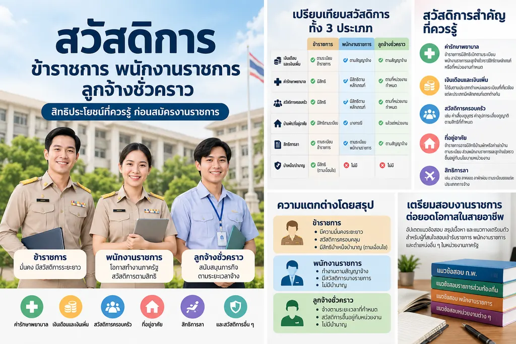 ภาพเปรียบเทียบสวัสดิการข้าราชการ พนักงานราชการ และลูกจ้างชั่วคราว