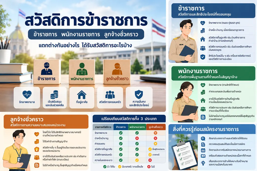 สวัสดิการข้าราชการด้านการรักษาพยาบาล บำเหน็จบำนาญ การศึกษาบุตร และที่อยู่อาศัย
